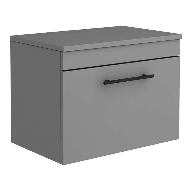Arezzo Wall Hung Countertop Vanity Unit - Matt Grey - 600mm with Industrial Style Black Handle Large