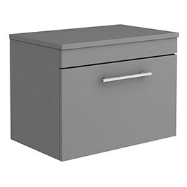 Arezzo Wall Hung Countertop Vanity Unit - Matt Grey - 600mm with Industrial Style Chrome Handle Medi