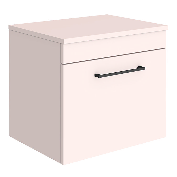 Arezzo Wall Hung Countertop Vanity Unit - Matt Pink - 500mm with Matt Black Handle Large Image