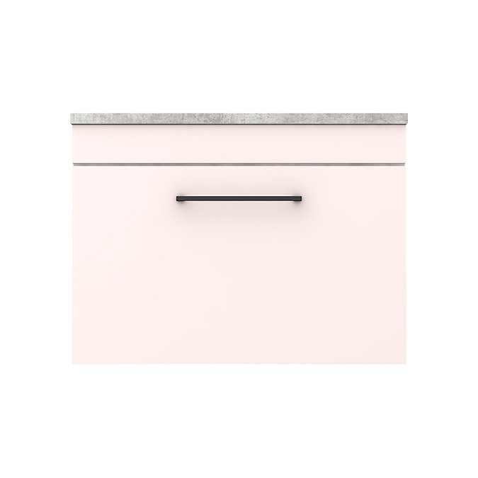 Arezzo Wall Hung Countertop Vanity Unit - Matt Pink - 600mm with Grey Worktop & Matt Black Handle In Bathroom Large Image