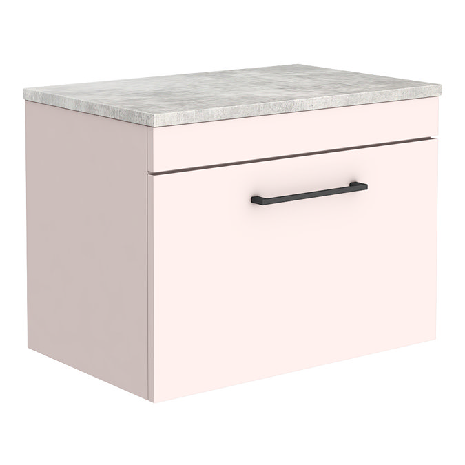 Arezzo Wall Hung Countertop Vanity Unit - Matt Pink - 600mm with Grey Worktop & Matt Black Handle La