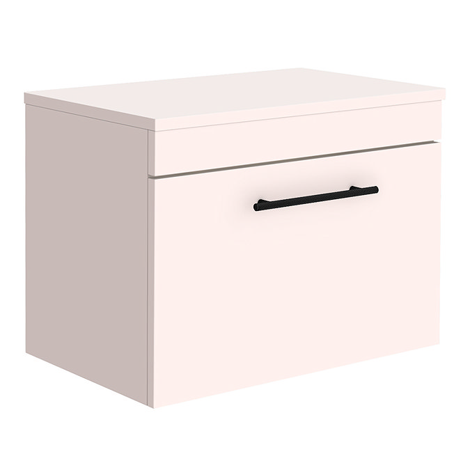 Arezzo Wall Hung Countertop Vanity Unit - Matt Pink - 600mm with Industrial Style Black Handle Large