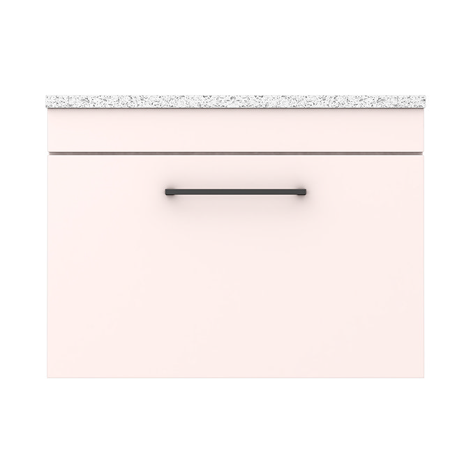 Arezzo Wall Hung Countertop Vanity Unit - Matt Pink - 600mm with White Worktop & Matt Black Handle  In Bathroom Large Image