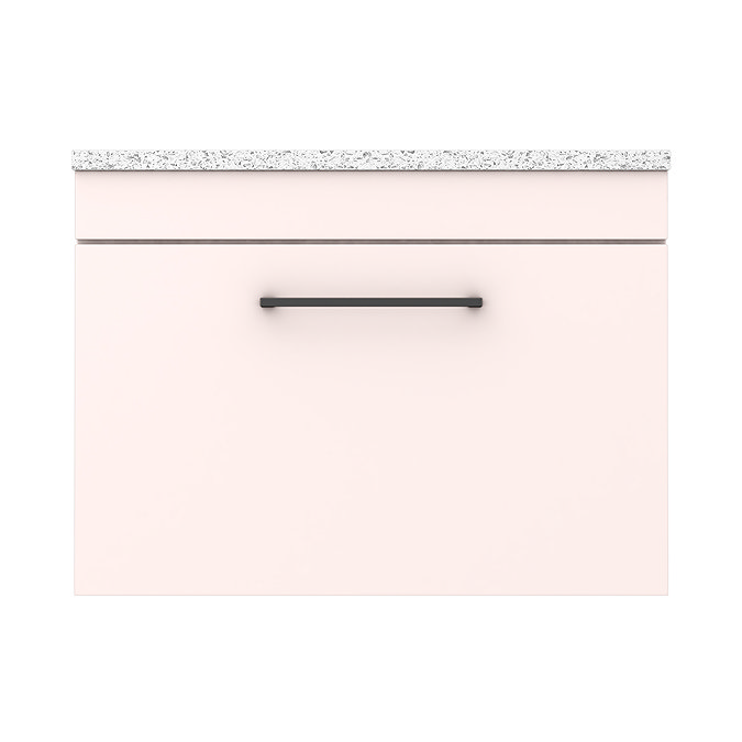 Arezzo Wall Hung Countertop Vanity Unit - Matt Pink - 600mm with White Worktop & Matt Black Handle In Bathroom Large Image