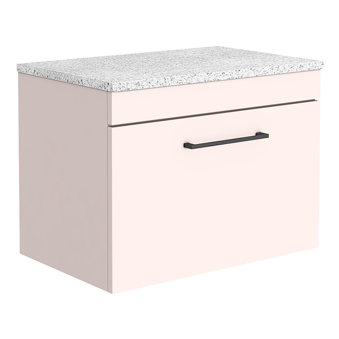 Arezzo Wall Hung Countertop Vanity Unit - Matt Pink - 600mm with White Worktop & Matt Black Handle L