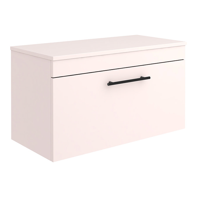 Arezzo Wall Hung Countertop Vanity Unit - Matt Pink - 800mm with Industrial Style Black Handle Large