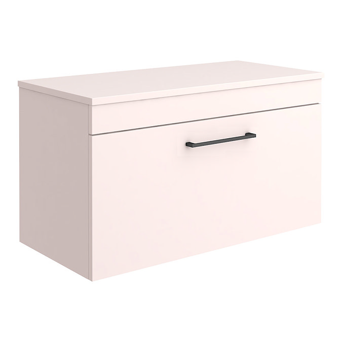 Arezzo Wall Hung Countertop Vanity Unit - Matt Pink - 800mm with Matt Black Handle Large Image