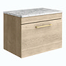Arezzo Wall Hung Countertop Vanity Unit - Rustic Oak - 600mm w. Matt White Marble Worktop & Brass Ha