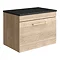 Arezzo Wall Hung Countertop Vanity Unit - Rustic Oak - 600mm with Black Worktop & Brushed Brass Hand