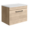 Arezzo Wall Hung Countertop Vanity Unit - Rustic Oak - 600mm with White Worktop & Matt Black Handle 