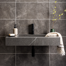Arezzo Wall Hung Sintered Stone Basin 800 x 460mm - Grey Marble