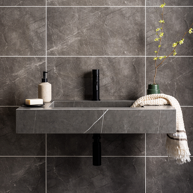 Arezzo Wall Hung Sintered Stone Basin 800 x 460mm - Grey Marble