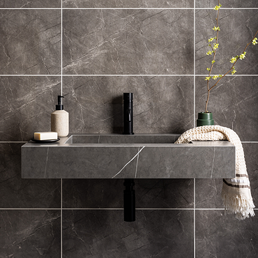 Arezzo Wall Hung Sintered Stone Basin 800 x 460mm - Grey Marble