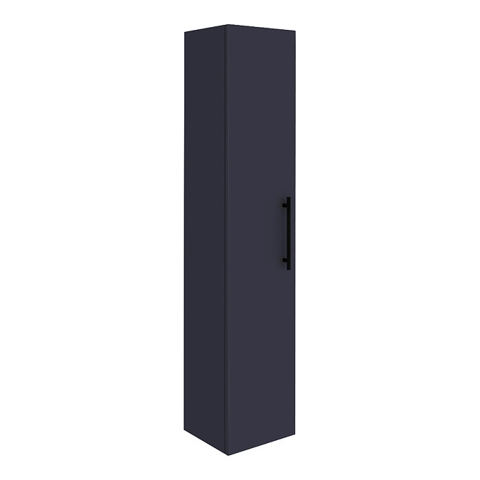 Arezzo Wall Hung Tall Storage Cabinet - Matt Blue - with Industrial Style Black Handle Large Image