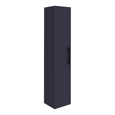 Arezzo Wall Hung Tall Storage Cabinet - Matt Blue - with Industrial Style Black Handle  Profile Larg