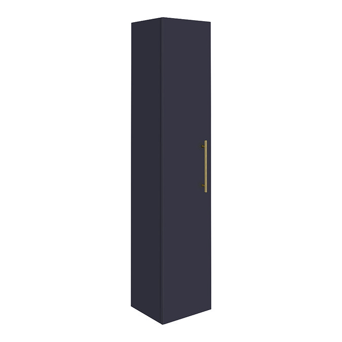 Arezzo Wall Hung Tall Storage Cabinet - Matt Blue - with Industrial Style Brushed Brass Handle Large