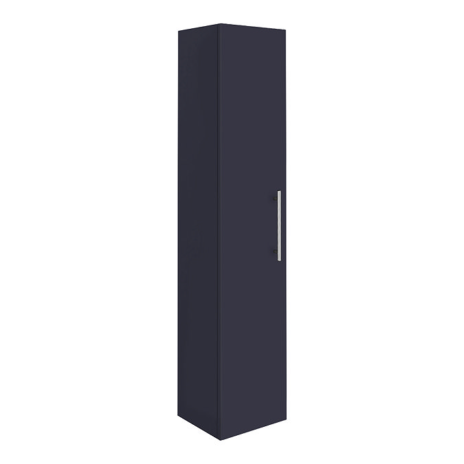 Arezzo Wall Hung Tall Storage Cabinet - Matt Blue - with Industrial Style Chrome Handle Large Image