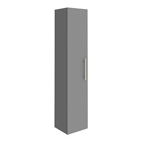 Arezzo Wall Hung Tall Storage Cabinet - Matt Grey - with Industrial Style Brushed Brass Handle Large