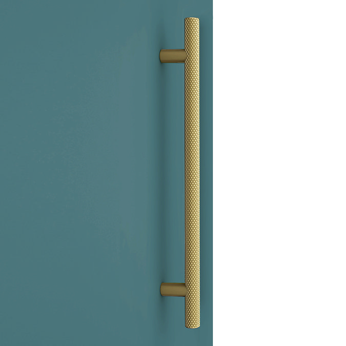 Arezzo Wall Hung Tall Storage Cabinet - Matt Teal Green - with Brushed Brass Chrome Handle Profile