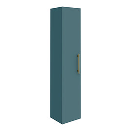 Arezzo Wall Hung Tall Storage Cabinet - Matt Teal Green - with Brushed Brass Chrome Handle Medium Im