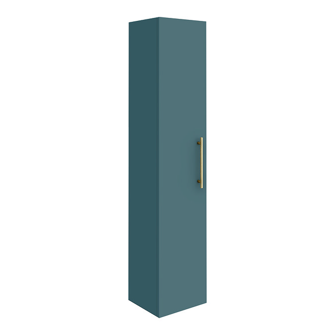 Arezzo Wall Hung Tall Storage Cabinet - Matt Teal Green - with Brushed Brass Chrome Handle Large Ima