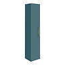 Arezzo Wall Hung Tall Storage Cabinet - Matt Teal Green - with Brushed Brass Chrome Handle Large Ima