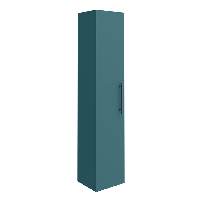 Arezzo Wall Hung Tall Storage Cabinet - Matt Teal Green - with Industrial Style Matt Black Handle La