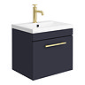 Arezzo Wall Hung Vanity Unit - Matt Blue - 500mm with Industrial Style Brushed Brass Handle Large Im