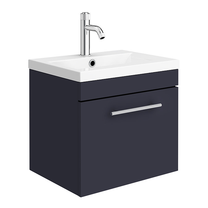 Arezzo Wall Hung Vanity Unit - Matt Blue - 500mm with Industrial Style Chrome Handle Large Image