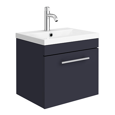 Arezzo Wall Hung Vanity Unit - Matt Blue - 500mm with Industrial Style Chrome Handle  Profile Large Image