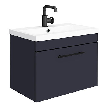 Arezzo Wall Hung Vanity Unit - Matt Blue - 600mm with Industrial Style Black Handle  Profile Large I