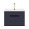 Arezzo Wall Hung Vanity Unit - Matt Blue - 600mm with Industrial Style Brushed Brass Handle  additio