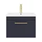 Arezzo Wall Hung Vanity Unit - Matt Blue - 600mm with Industrial Style Brushed Brass Handle  additio