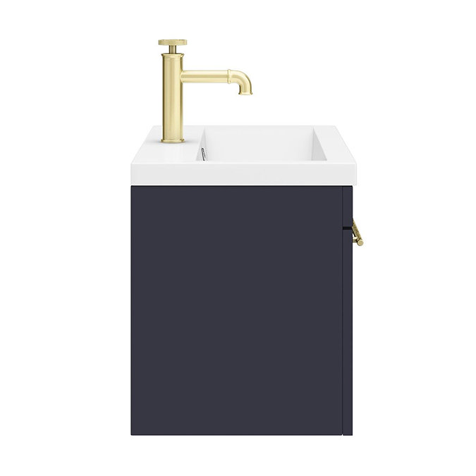 Arezzo Wall Hung Vanity Unit - Matt Blue - 600mm with Industrial Style Brushed Brass Handle  Newest 