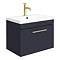 Arezzo Wall Hung Vanity Unit - Matt Blue - 600mm with Industrial Style Brushed Brass Handle Large Im