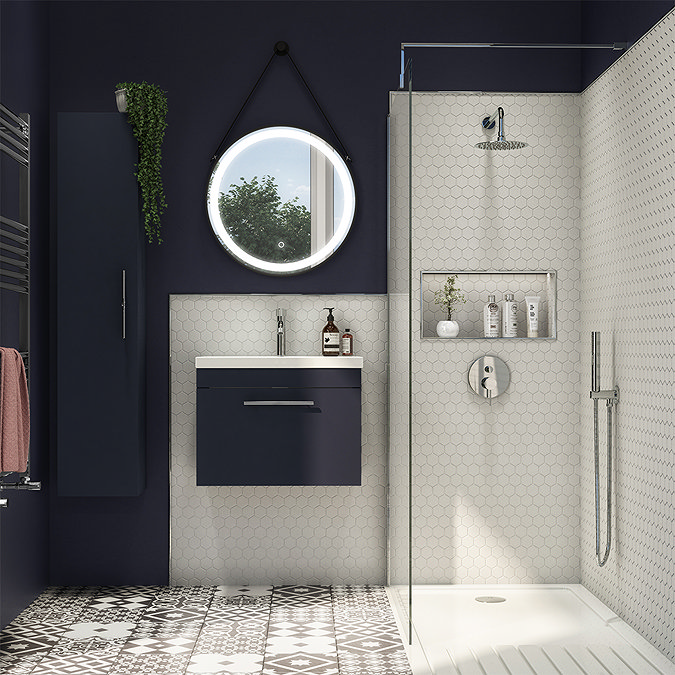 Arezzo Wall Hung Vanity Unit - Matt Blue - 600mm with Industrial Style Chrome Handle  Standard Large