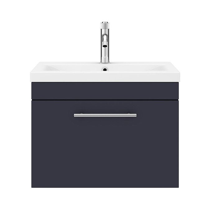 Arezzo Wall Hung Vanity Unit - Matt Blue - 600mm with Industrial Style Chrome Handle  In Bathroom La