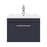 Arezzo Wall Hung Vanity Unit - Matt Blue - 600mm with Industrial Style Chrome Handle  In Bathroom La