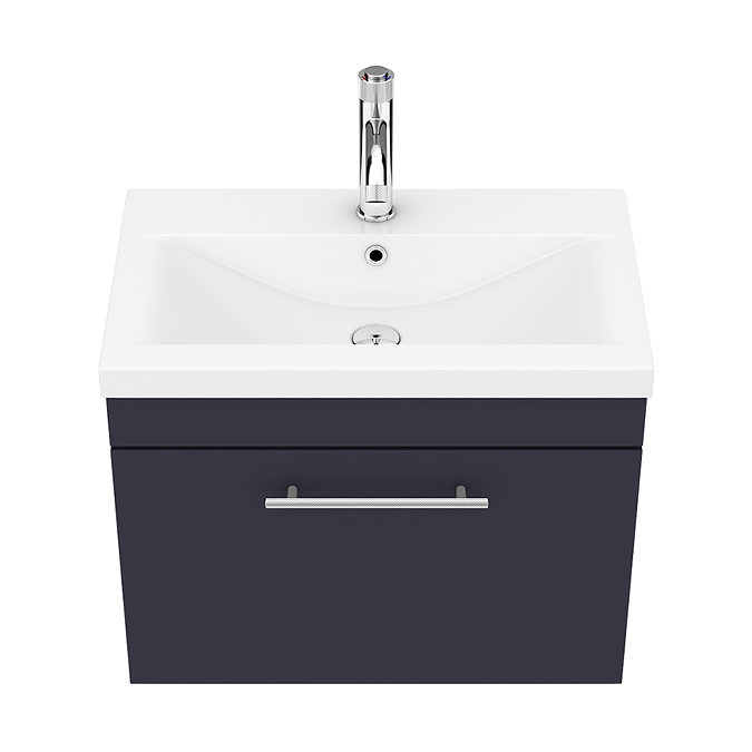 Arezzo Wall Hung Vanity Unit - Matt Blue - 600mm with Industrial Style Chrome Handle  additional Large Image