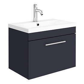 Arezzo Wall Hung Vanity Unit - Matt Blue - 600mm with Industrial Style Chrome Handle Large Image