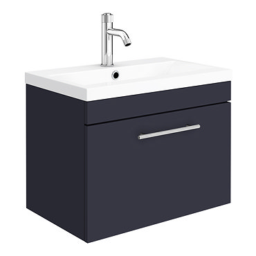 Arezzo Wall Hung Vanity Unit - Matt Blue - 600mm with Industrial Style Chrome Handle  Profile Large 