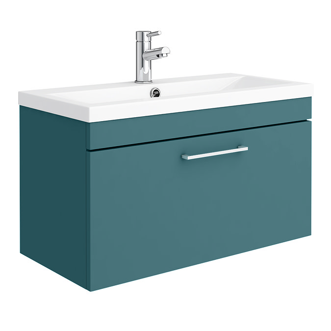 Arezzo Wall Hung Vanity Unit - Matt Green - 800mm with Chrome Handle Large Image