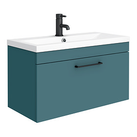 Arezzo Wall Hung Vanity Unit - Matt Green - 800mm with Matt Black Handle Large Image