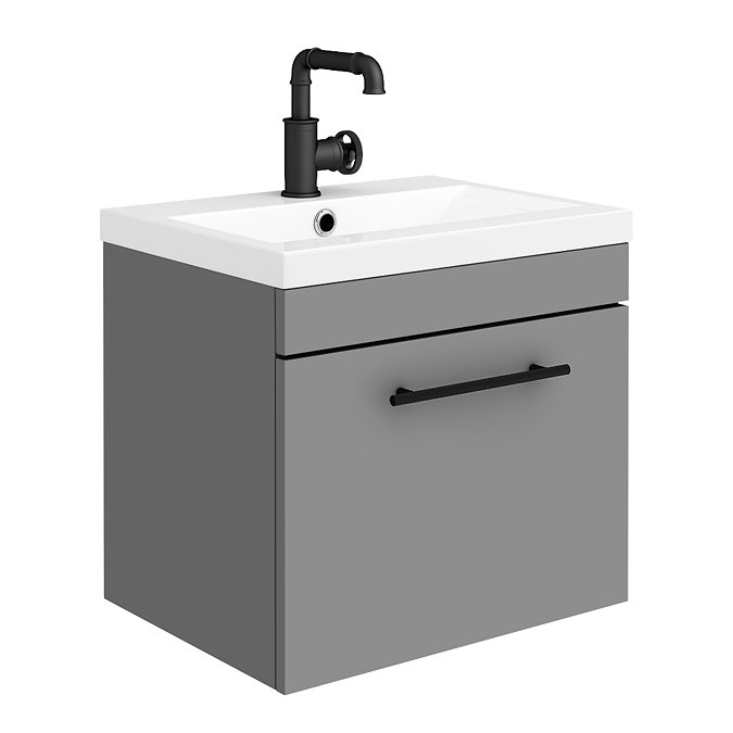 Arezzo Wall Hung Vanity Unit - Matt Grey - 500mm with Industrial Style Black Handle Large Image