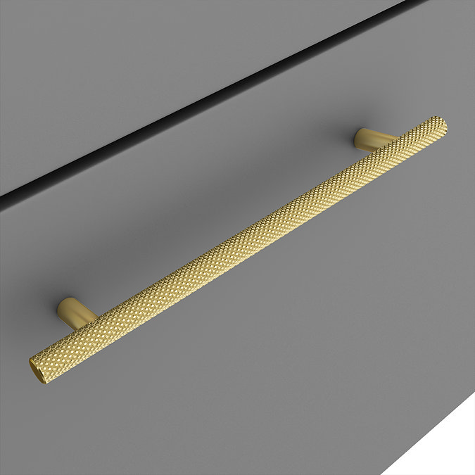 Arezzo Wall Hung Vanity Unit - Matt Grey - 500mm with Industrial Style Brushed Brass Handle Feature Large Image