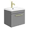 Arezzo Wall Hung Vanity Unit - Matt Grey - 500mm with Industrial Style Brushed Brass Handle Large Im