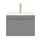 Arezzo Wall Hung Vanity Unit - Matt Grey - 600mm with Industrial Style Brushed Brass Handle  In Bathroom Large Image