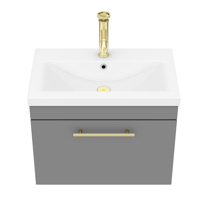 Arezzo Wall Hung Vanity Unit - Matt Grey - 600mm with Industrial Style Brushed Brass Handle  additional Large Image