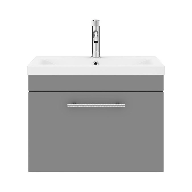 Arezzo Wall Hung Vanity Unit - Matt Grey - 600mm with Industrial Style Chrome Handle  In Bathroom Large Image
