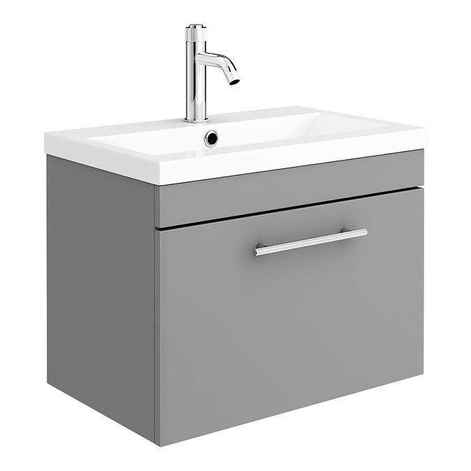 Arezzo Wall Hung Vanity Unit - Matt Grey - 600mm with Industrial Style Chrome Handle Large Image